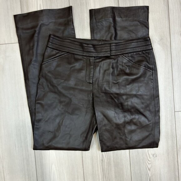 Etcetera Brown Leather Pants Trousers Womens Size 4 Lined - 30” Inseam - Picture 3 of 10